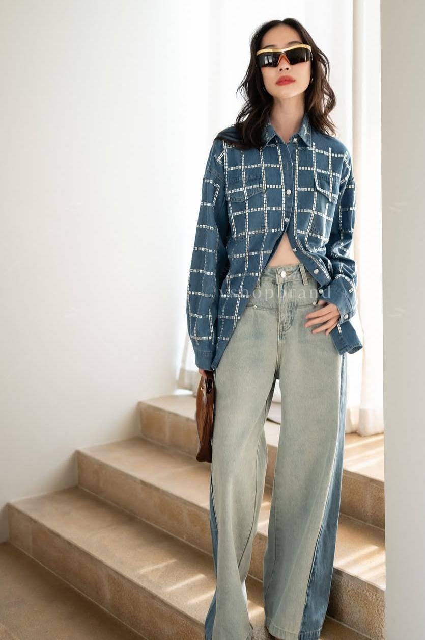 Stunning Denim Rhinestone Shirt FT048