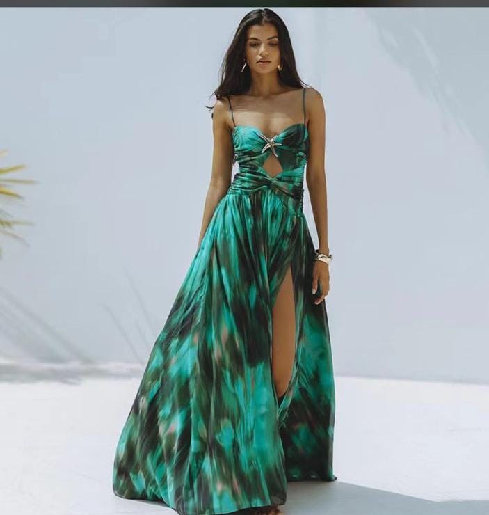 Star Applique Forest Print Monokini With Skirt FT015