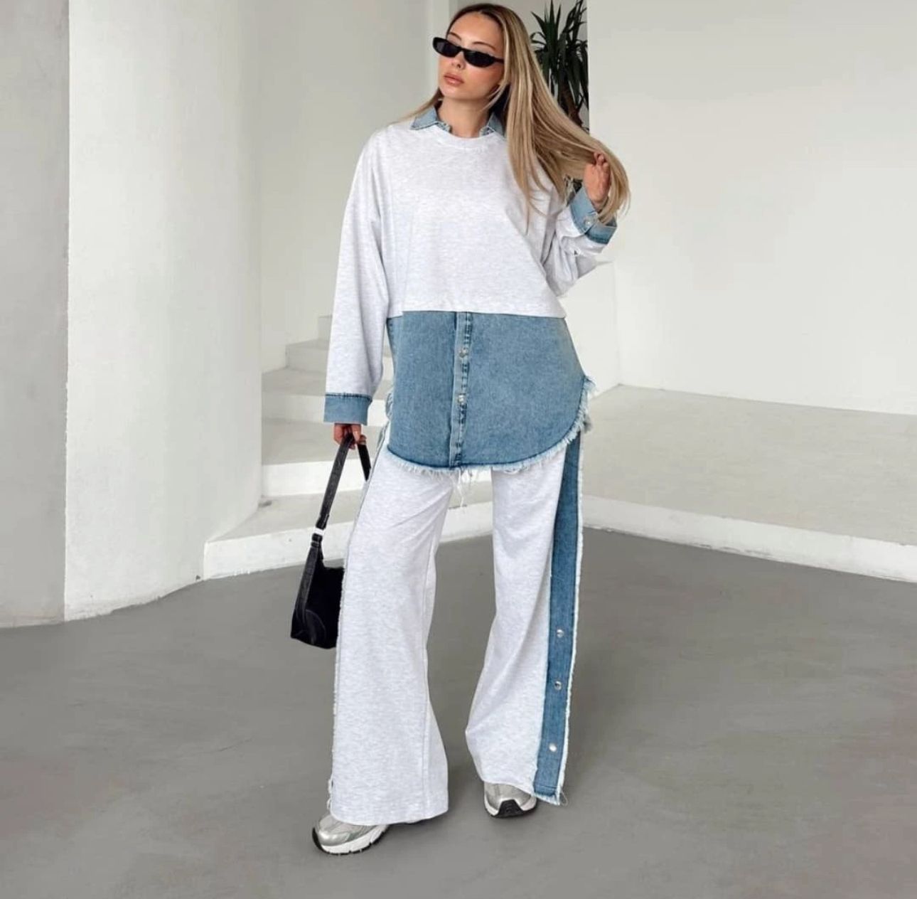 Loose Pattern Denim Co-Ord Set FT226