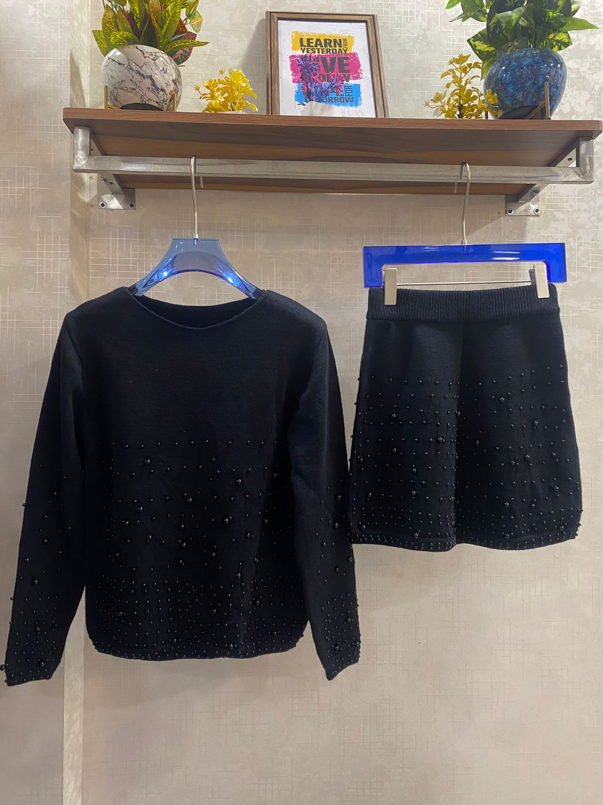 Pearl Embellished Knitted Skirt Set FT236
