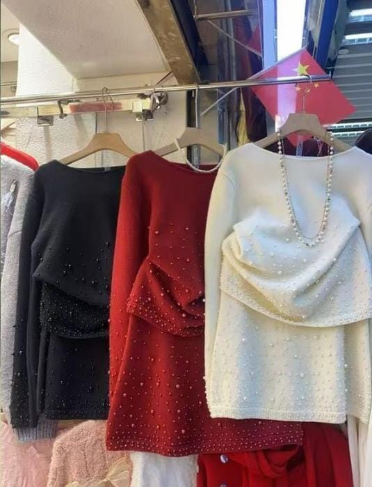 Pearl Embellished Knitted Skirt Set FT236