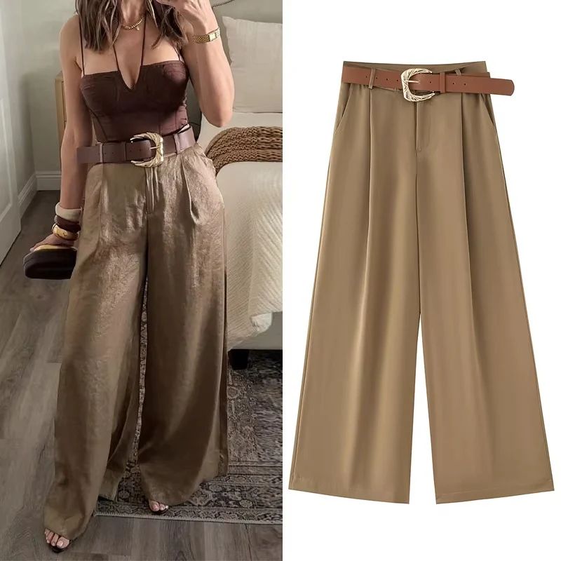 Stylish Belted Satin Pants FT259