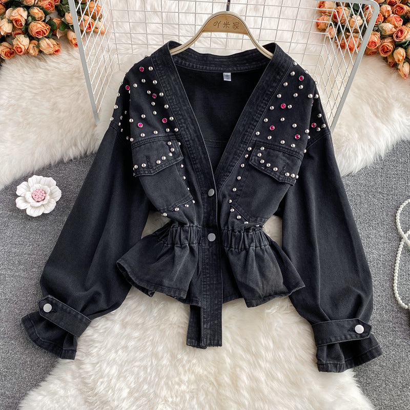 Denim Studded Jacket Full Sleeves FT260