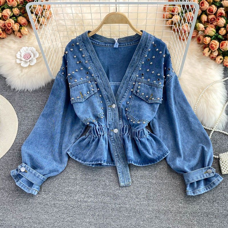 Denim Studded Jacket Full Sleeves FT260