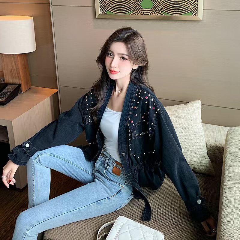 Denim Studded Jacket Full Sleeves FT260