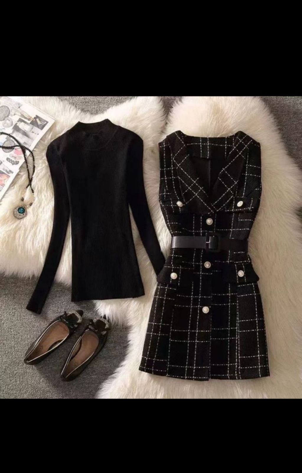 Woolen Inner With Textured Tweed Dress FT280