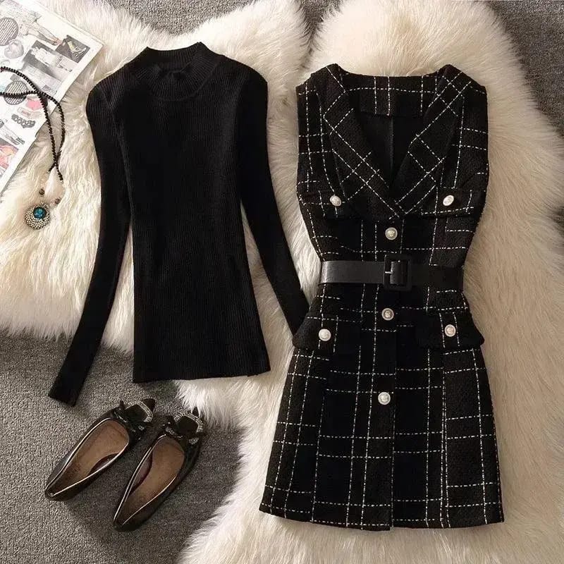 Woolen Inner With Textured Tweed Dress FT280
