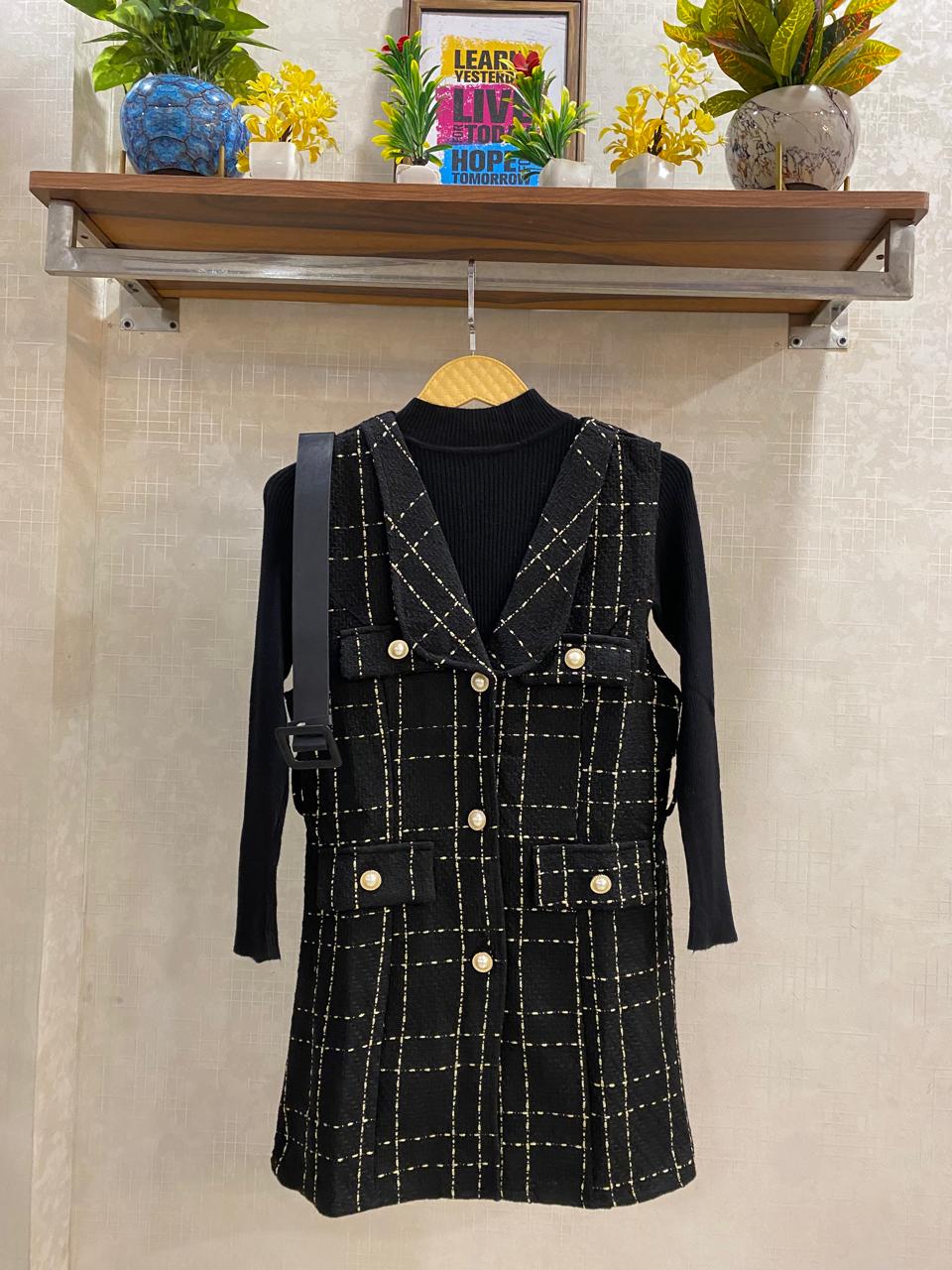 Woolen Inner With Textured Tweed Dress FT280