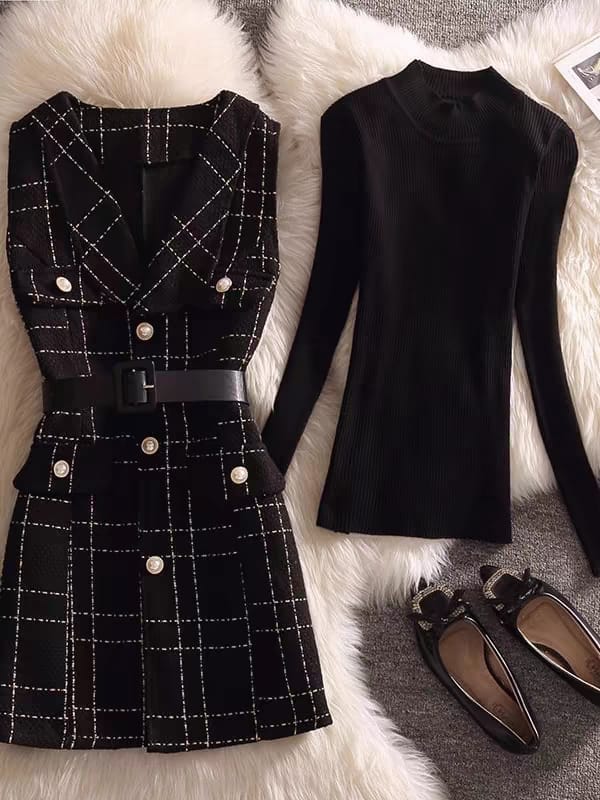 Woolen Inner With Textured Tweed Dress FT280