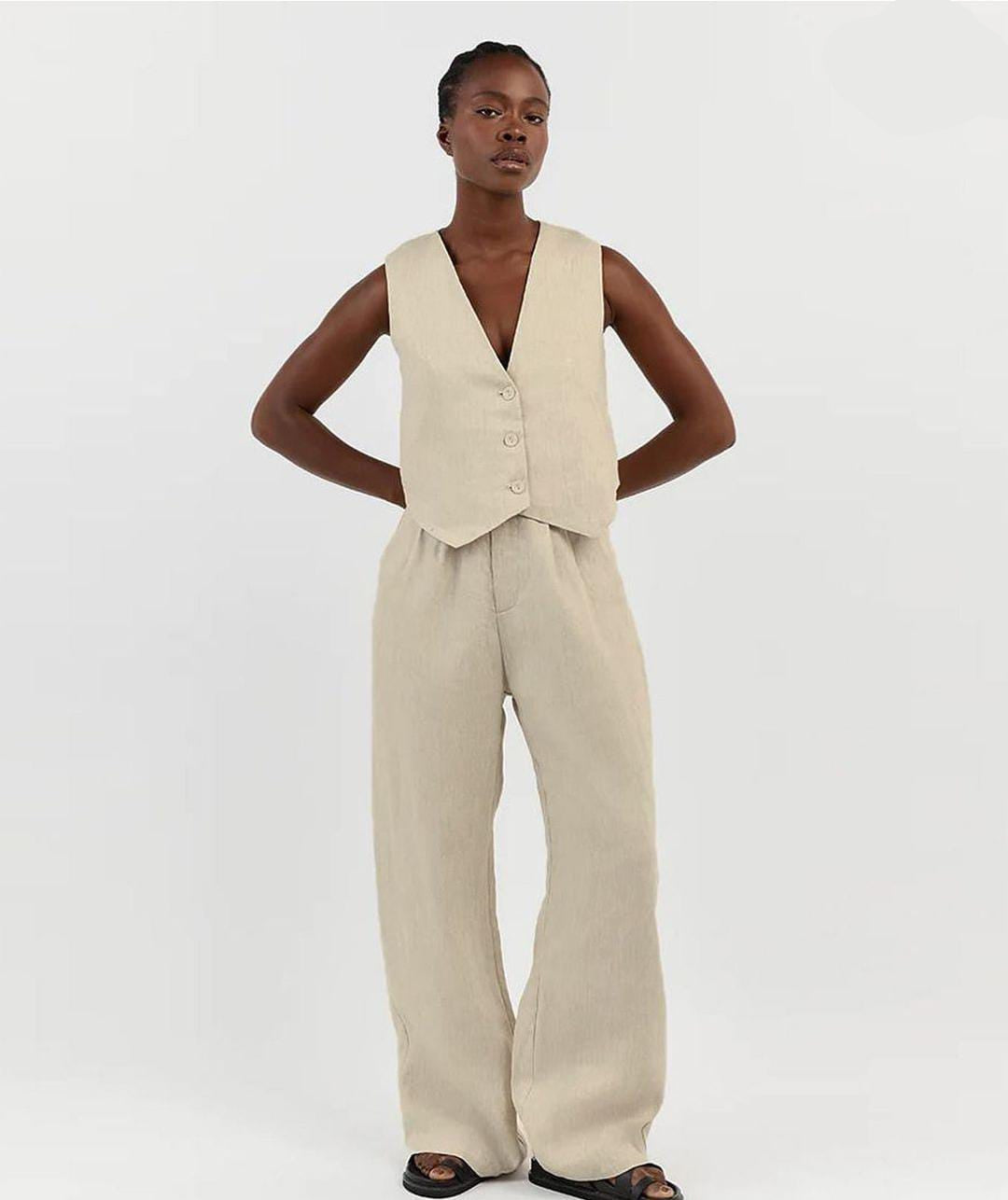 Cotton Linen Waistcoat Set FT283