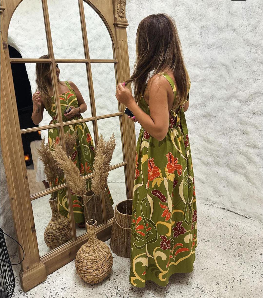 Beautiful Printed Dress With Back Bow FT298