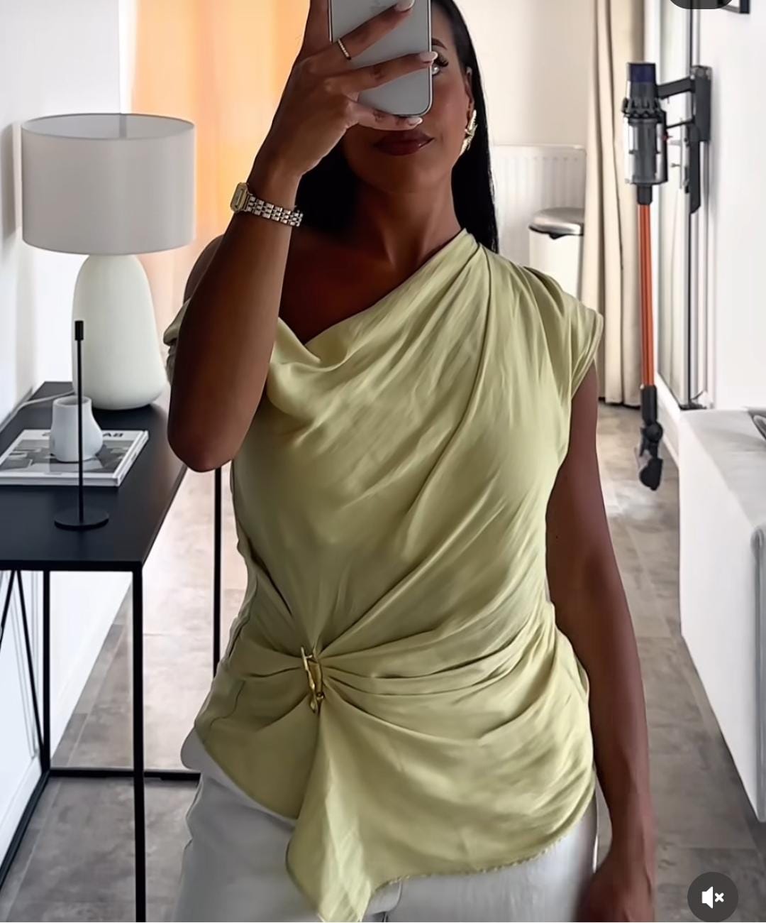 Stunning One Off Shoulder Asymmetric Satin Top FT290