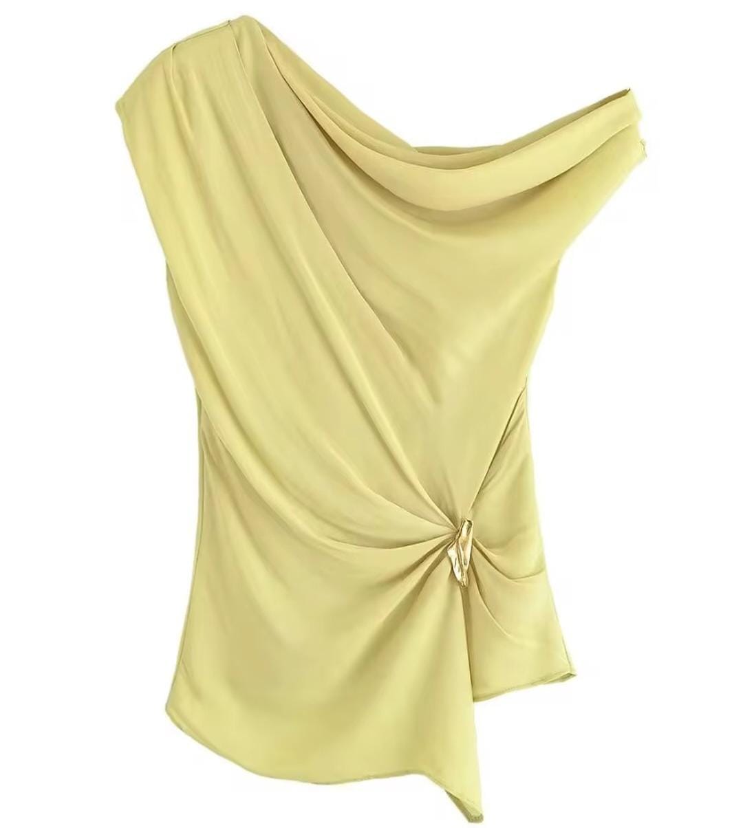 Stunning One Off Shoulder Asymmetric Satin Top FT290