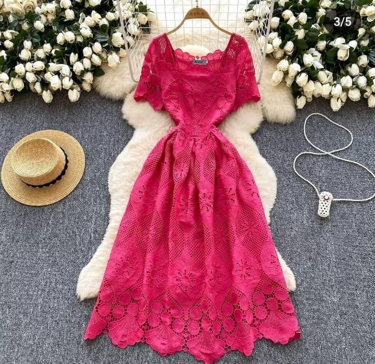 Cutwork crochet summer dress FT310