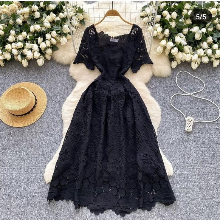 Cutwork crochet summer dress FT310