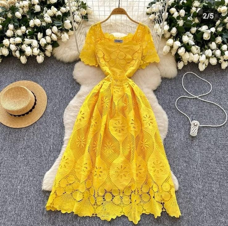 Cutwork crochet summer dress FT310