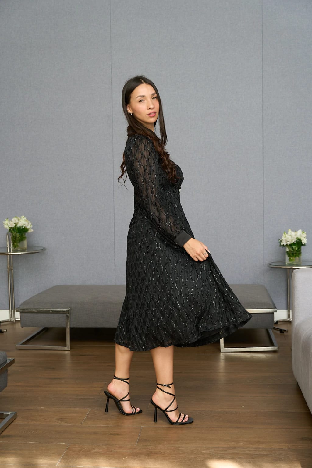 Buttoned embellished dress FT326