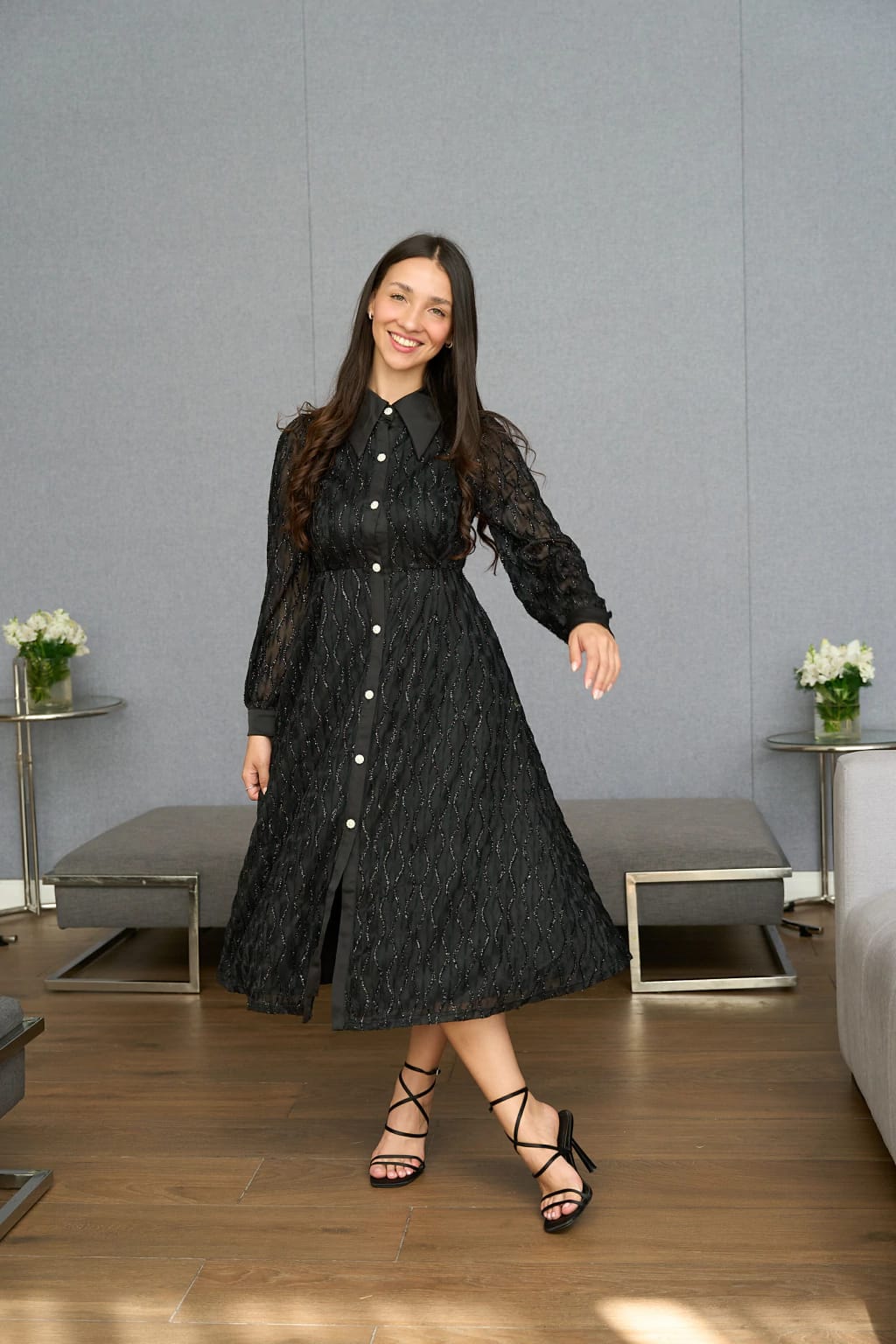 Buttoned embellished dress FT326