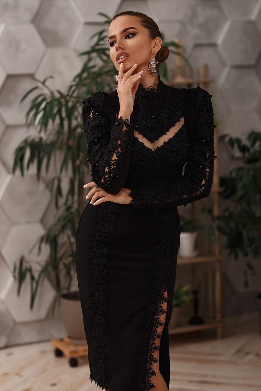 Embellished lace dress FT328