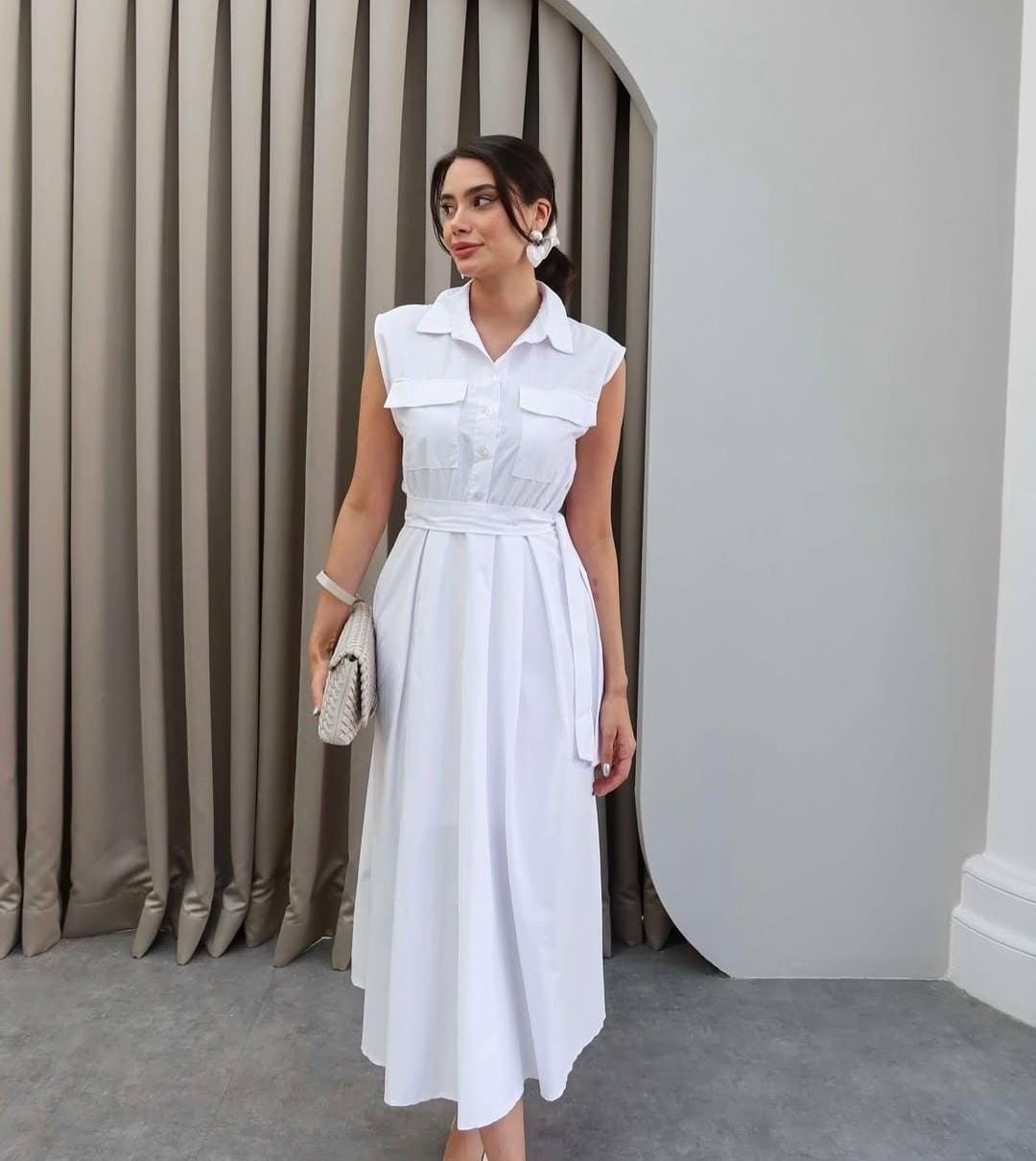 Beautiful Long Cotton Dress With Belt FT336