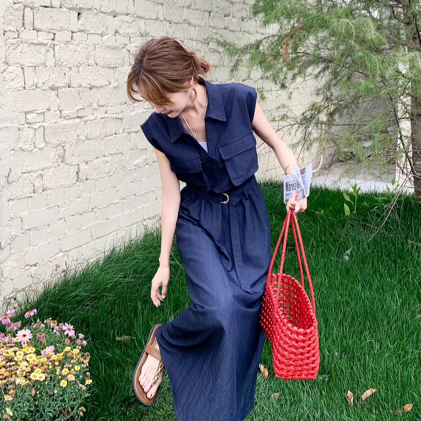 Beautiful Long Cotton Dress With Belt FT336