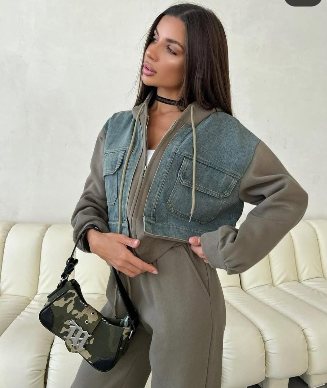 Denim Detailed Coord Set FT342