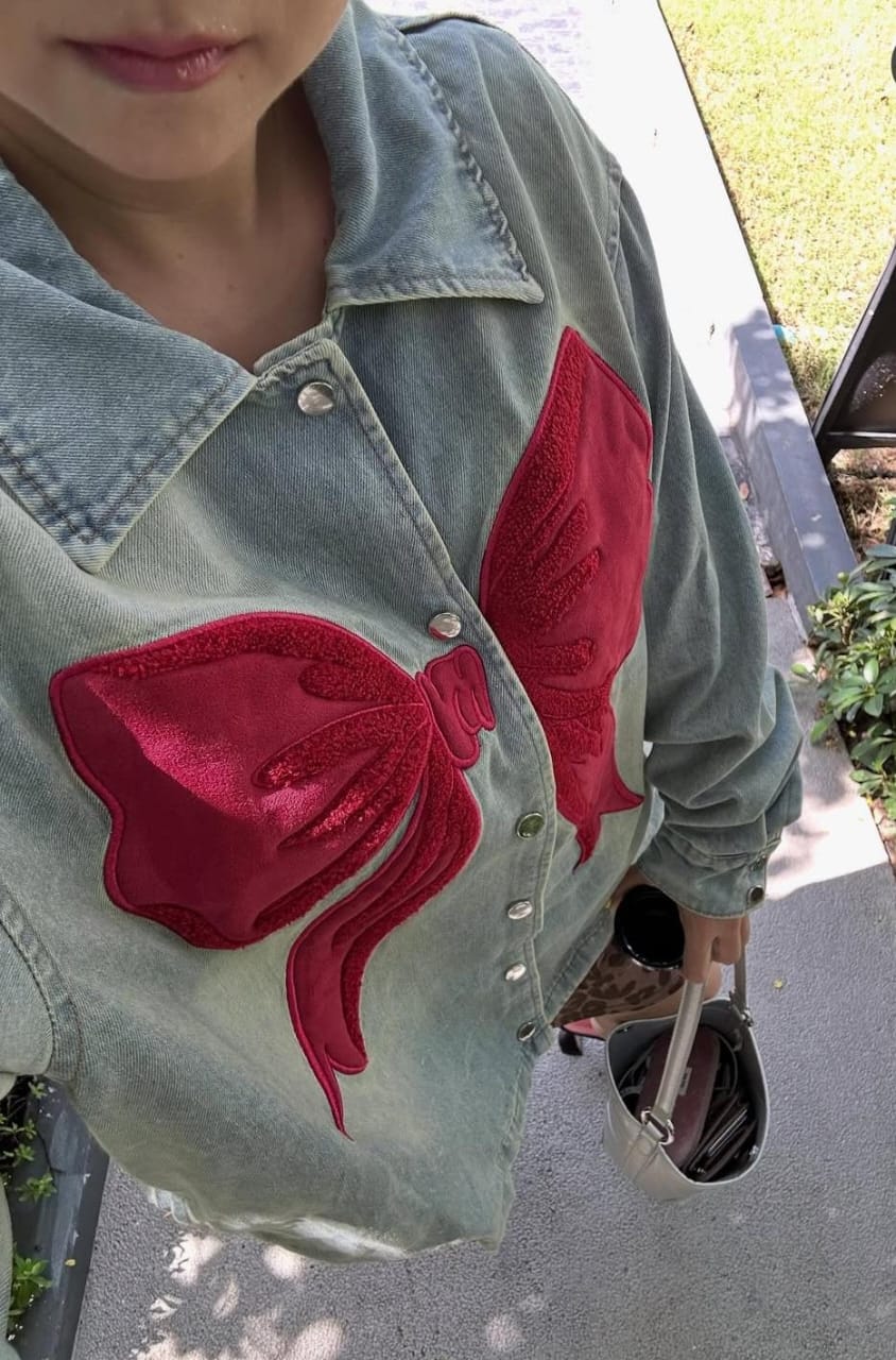 Oversize Denim luxe Ribbon bow patterned jacket FT343