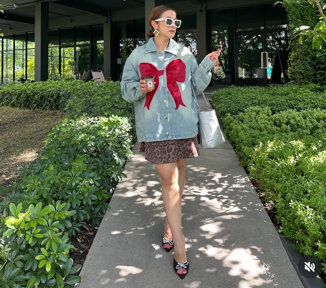 Oversize Denim luxe Ribbon bow patterned jacket FT343