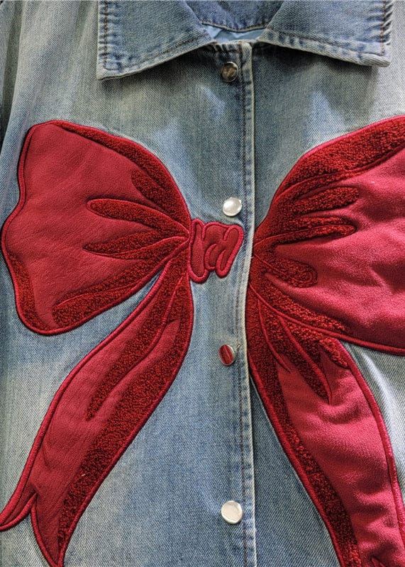 Oversize Denim luxe Ribbon bow patterned jacket FT343