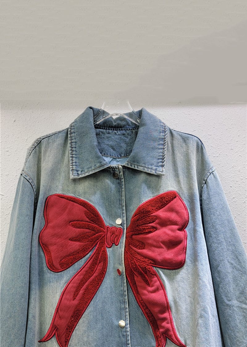 Oversize Denim luxe Ribbon bow patterned jacket FT343