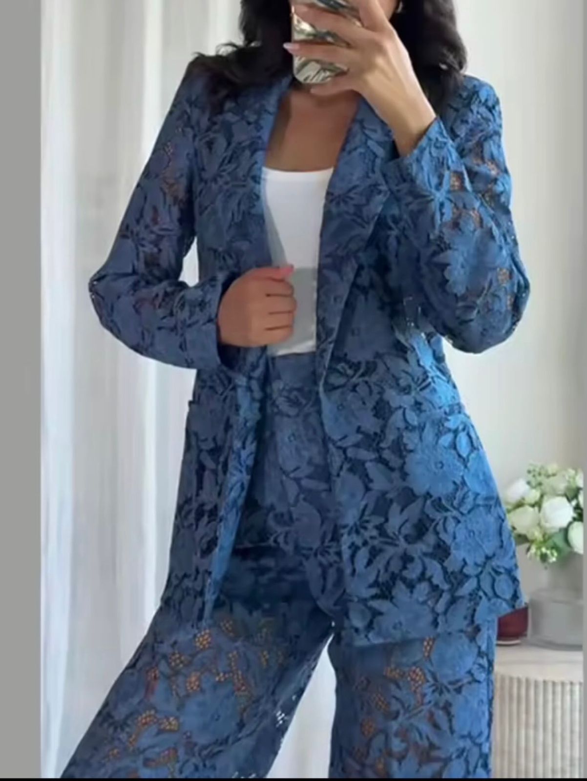 Lace Blazer And Pants Set FT345