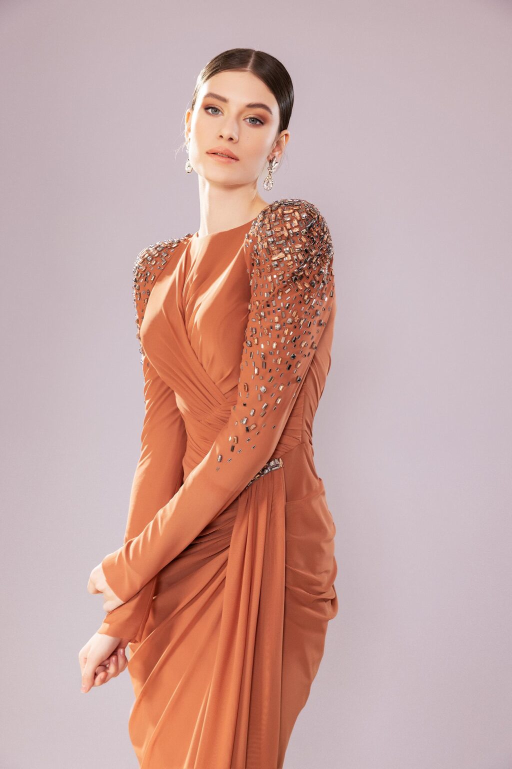 Draped Embellished Gown FT347