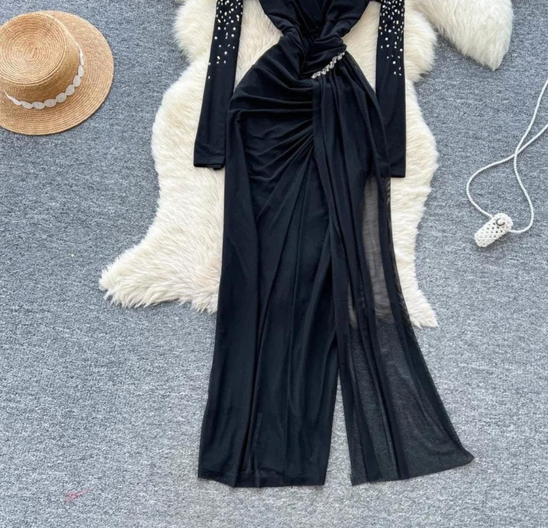 Draped Embellished Gown FT347