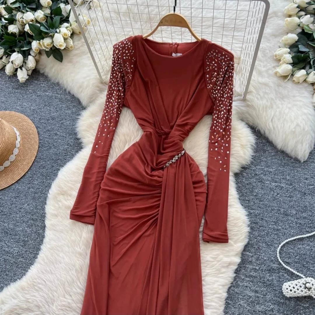 Draped Embellished Gown FT347