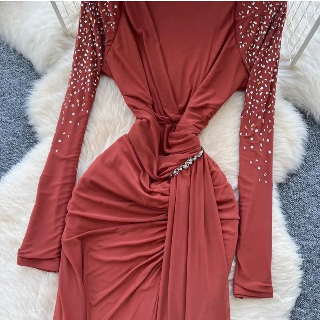Draped Embellished Gown FT347