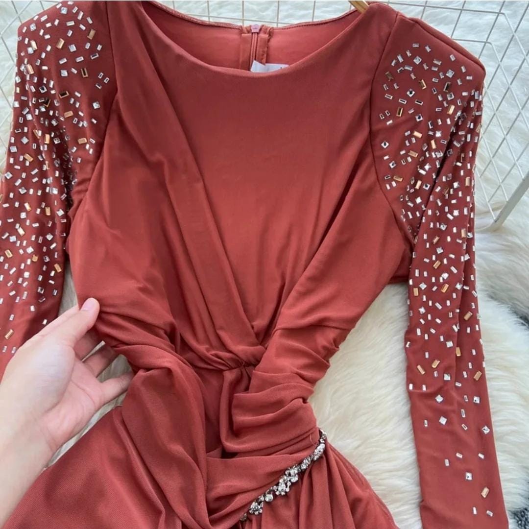 Draped Embellished Gown FT347