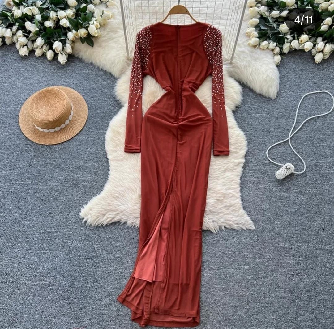 Draped Embellished Gown FT347
