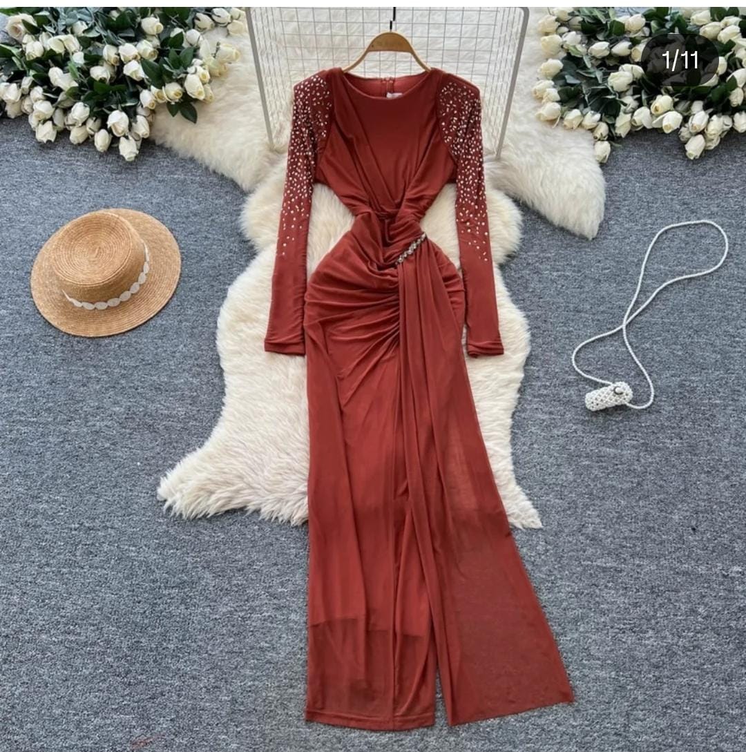 Draped Embellished Gown FT347