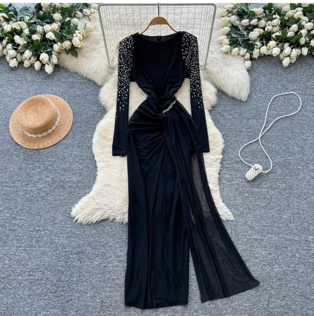 Draped Embellished Gown FT347