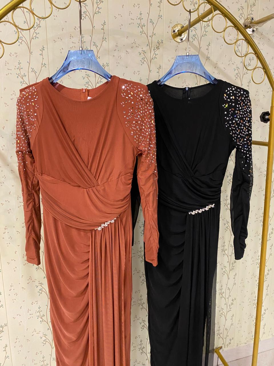 Draped Embellished Gown FT347