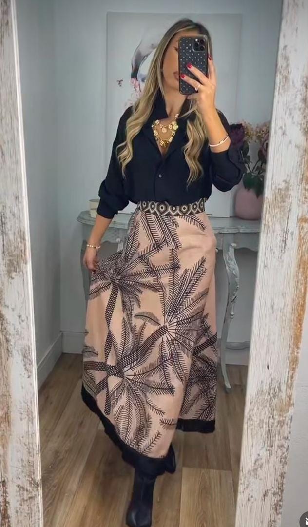 Shirt With Printed Fringes Skirt FT349