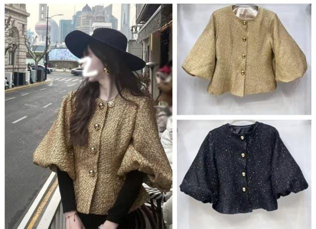 Tweed Metallic Peplum Jacket FT357