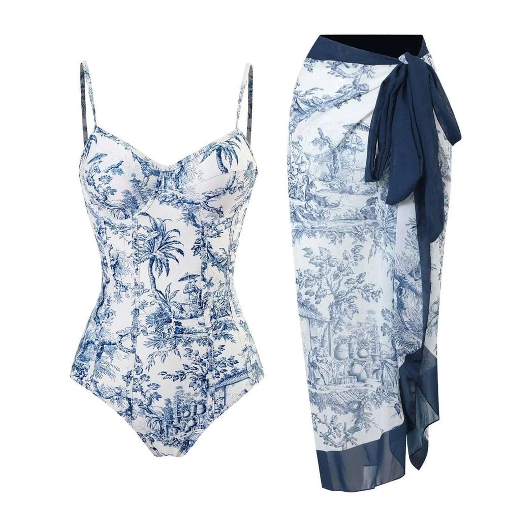 Printed Swimsuit With Sarong FT352