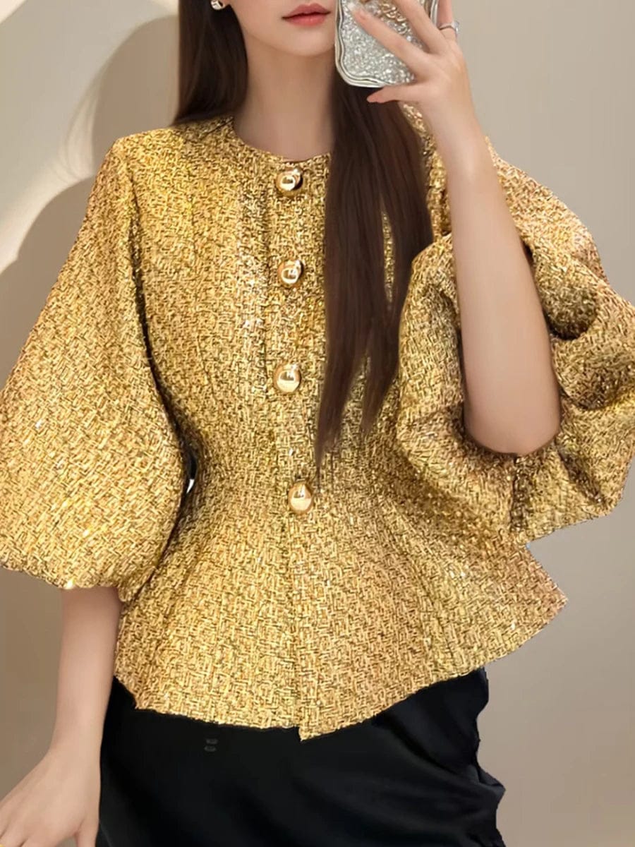 Tweed Metallic Peplum Jacket FT357