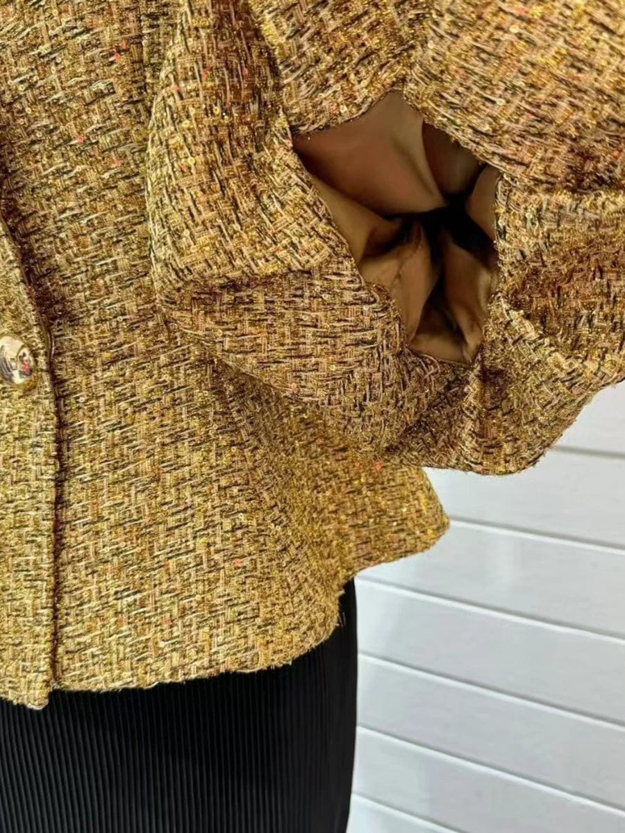 Tweed Metallic Peplum Jacket FT357