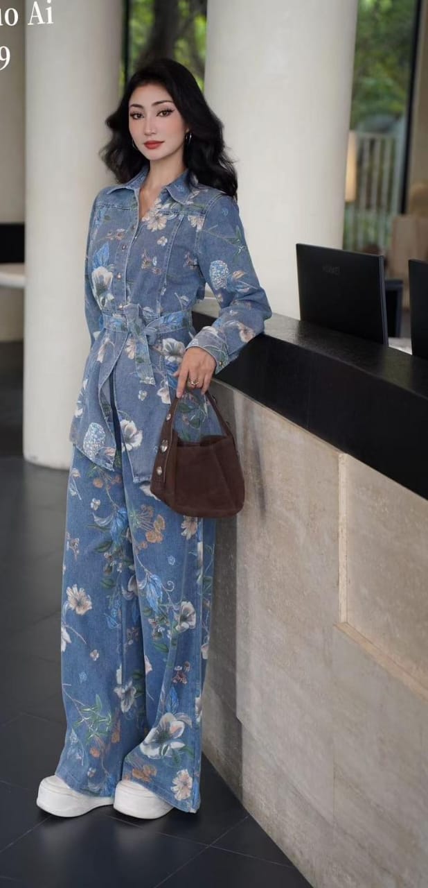 Beautiful Floral Denim Co-Ord Set FT361