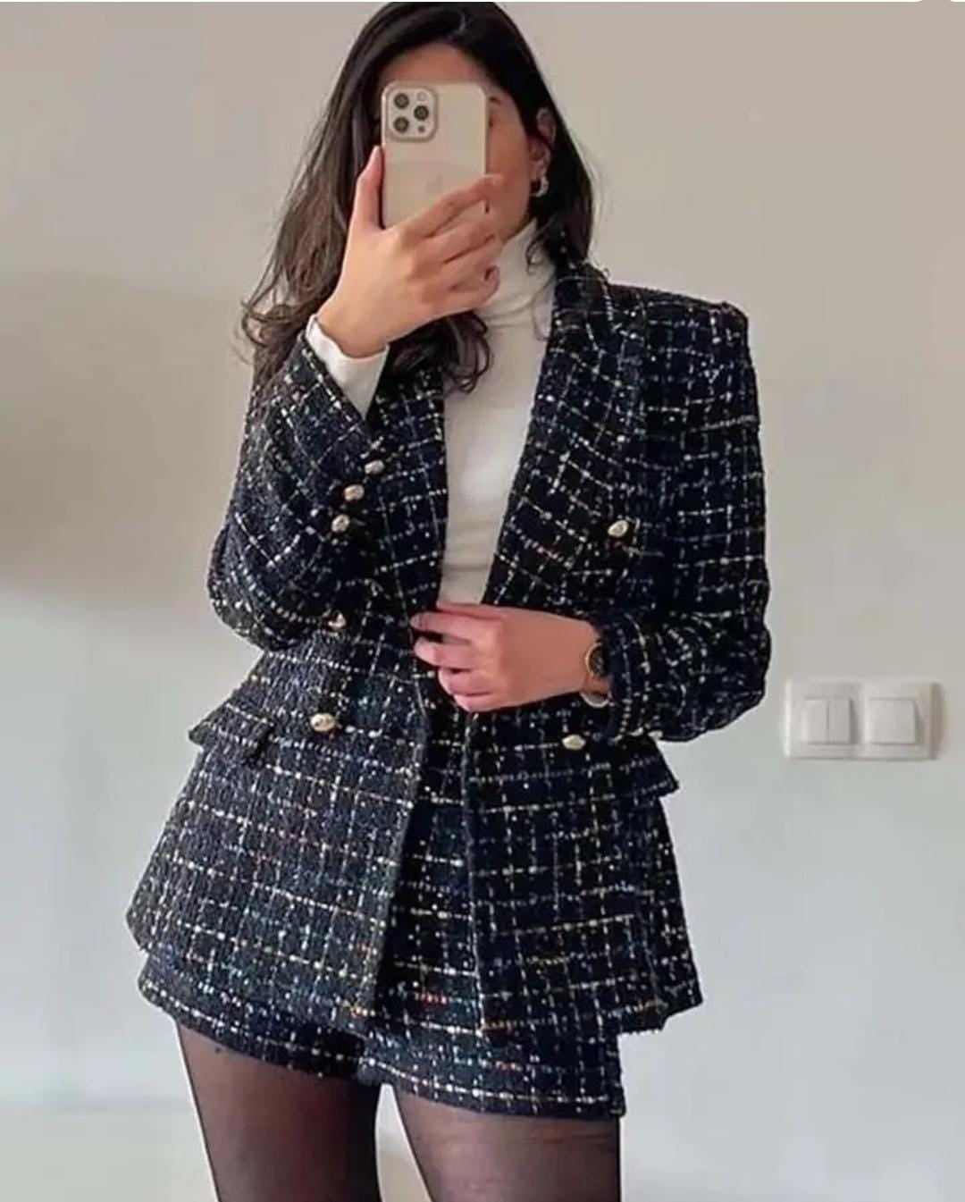 Luxury Tweed Blazer and Shorts Set FT362