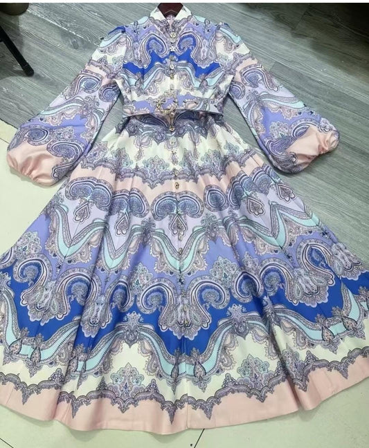 Beautiful Printed Dress With Belt FT366