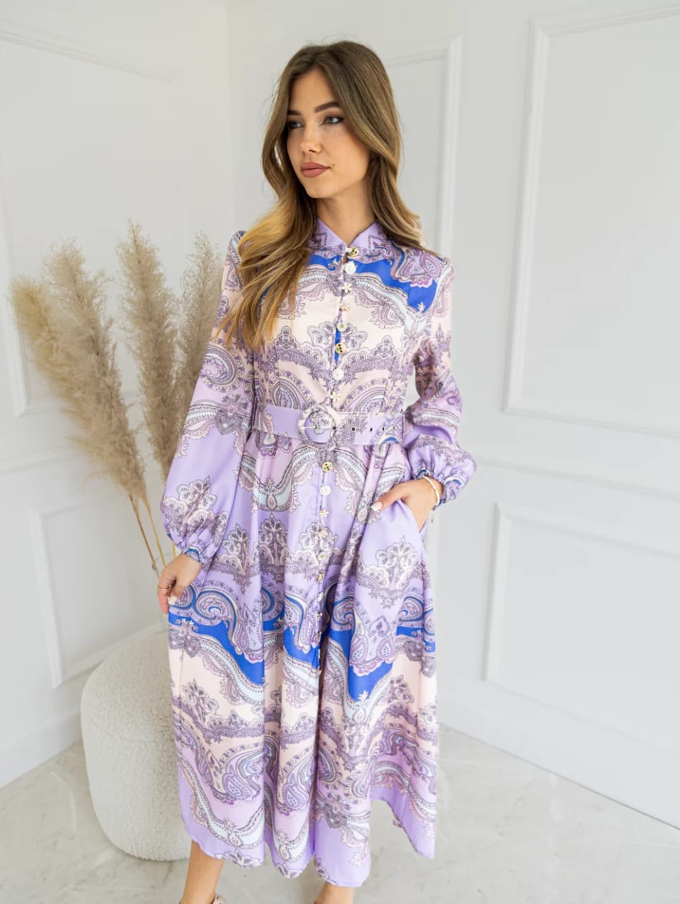 Beautiful Printed Dress With Belt FT366