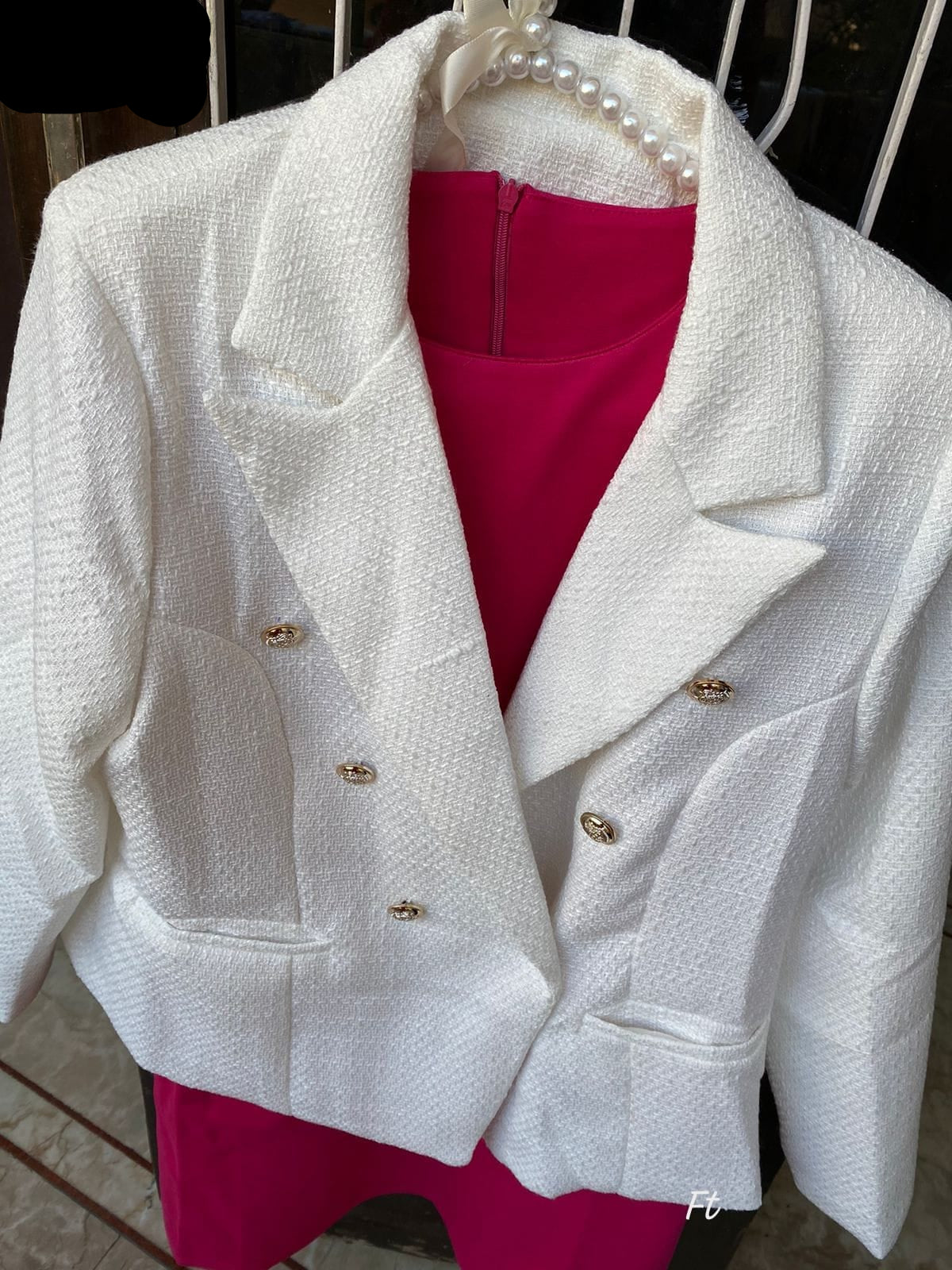Textured Blazer With Stretchable Dress FT369